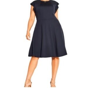 City Chic Women’s Aubree Frill Shoulder Navy Blue Ponte Crewneck Size 14 NWT